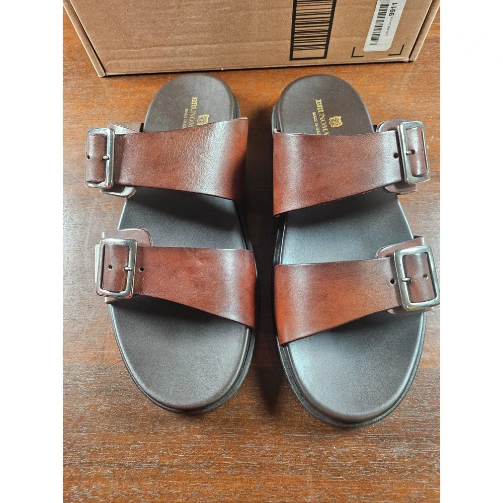 Bruno Magli Men's Sandals Erasmo Buckle Rustic Brown Genuine‎ Leather 13 M